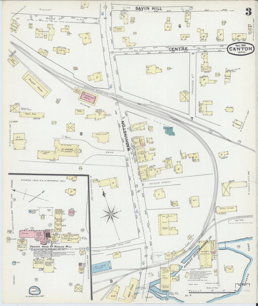 Sanborn Fire Insurance Map from Canton, Norfolk County, Massachusetts (1891), Sheet #0003 - Historic Sanborn Fire Insurance Map Print, vintage old map wall art, antique decor, genealogy gift, Massachusetts Massachusetts map