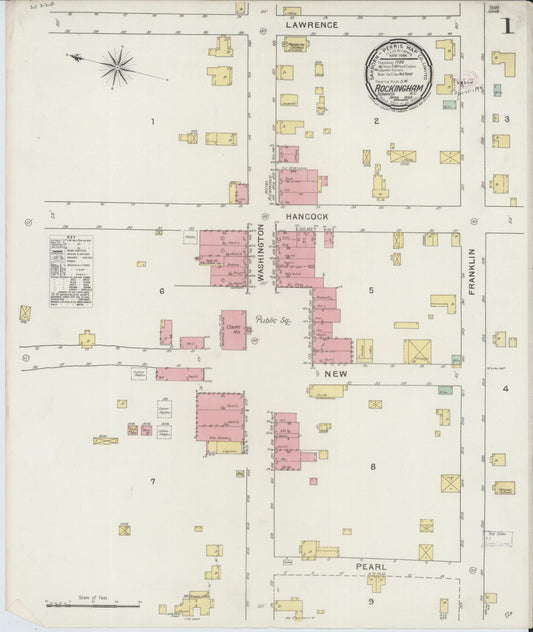 Sanborn Fire Insurance Map from Rockingham, Richmond County, North Carolina (1894), Sheet #0001 - Complete Map Set gallery image, historic Sanborn map, vintage wall art, North Carolina North Carolina