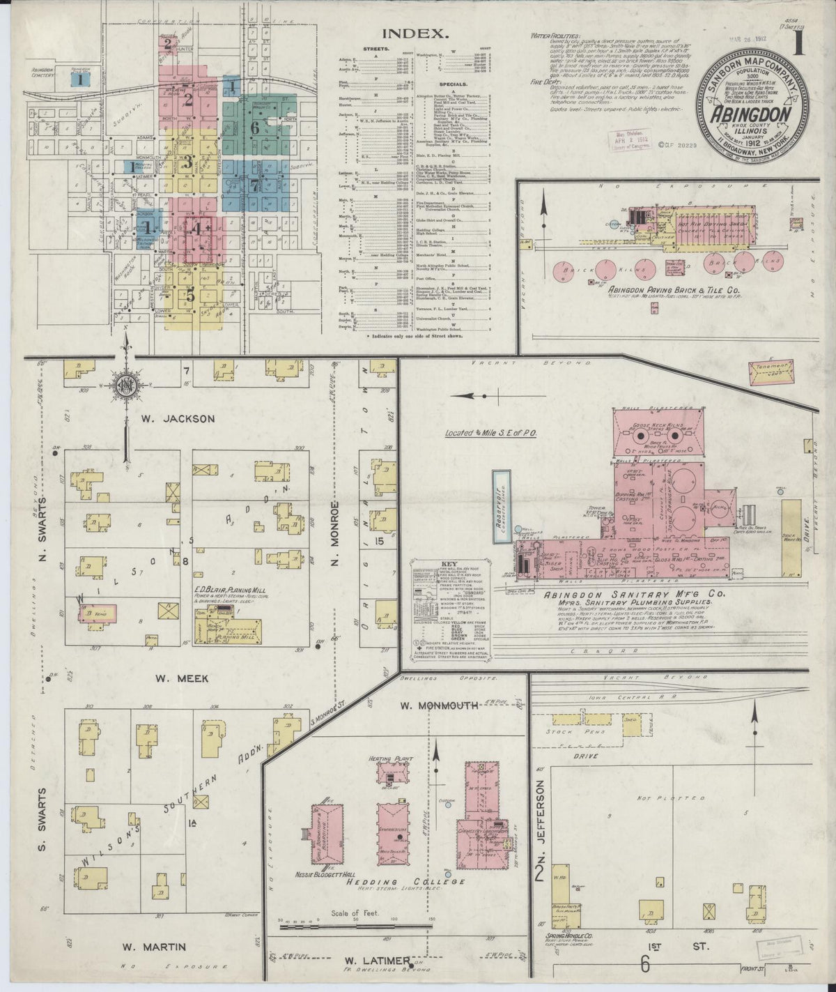 Sanborn Fire Insurance Map from Abingdon, Knox County, Illinois (1912), Sheet #0001 - Historic Sanborn Fire Insurance Map Print, vintage old map wall art, antique decor, genealogy gift, Illinois Illinois map