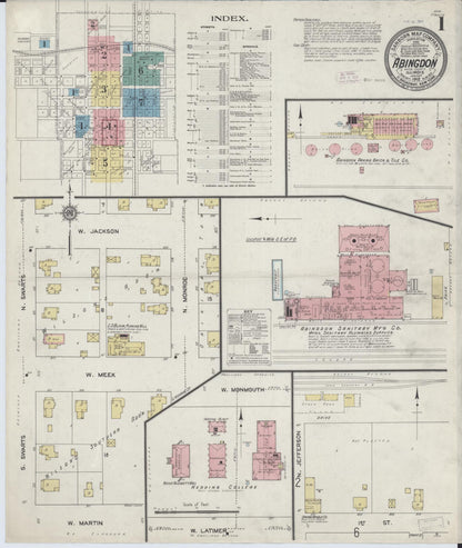 Sanborn Fire Insurance Map from Abingdon, Knox County, Illinois (1912), Sheet #0001 - Historic Sanborn Fire Insurance Map Print, vintage old map wall art, antique decor, genealogy gift, Illinois Illinois map