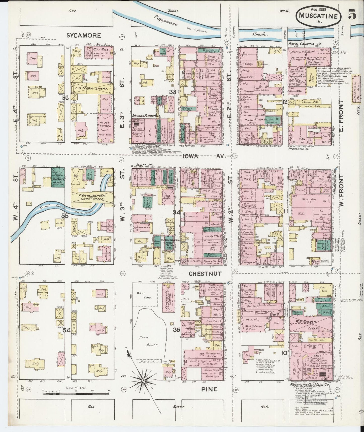 Sanborn Fire Insurance Map from Muscatine, Muscatine County, Iowa (1888), Sheet #0005 - Historic Sanborn Fire Insurance Map Print