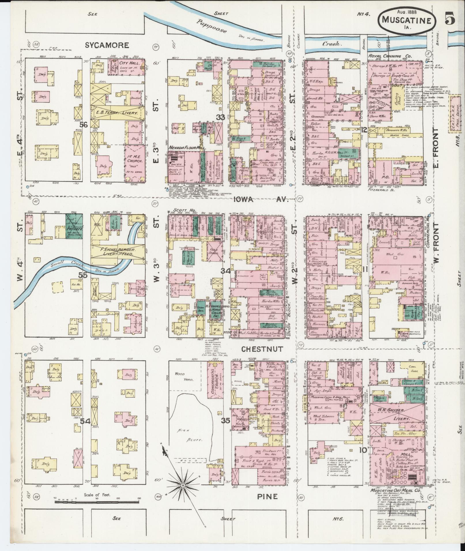 Sanborn Fire Insurance Map from Muscatine, Muscatine County, Iowa (1888), Sheet #0005 - Historic Sanborn Fire Insurance Map Print