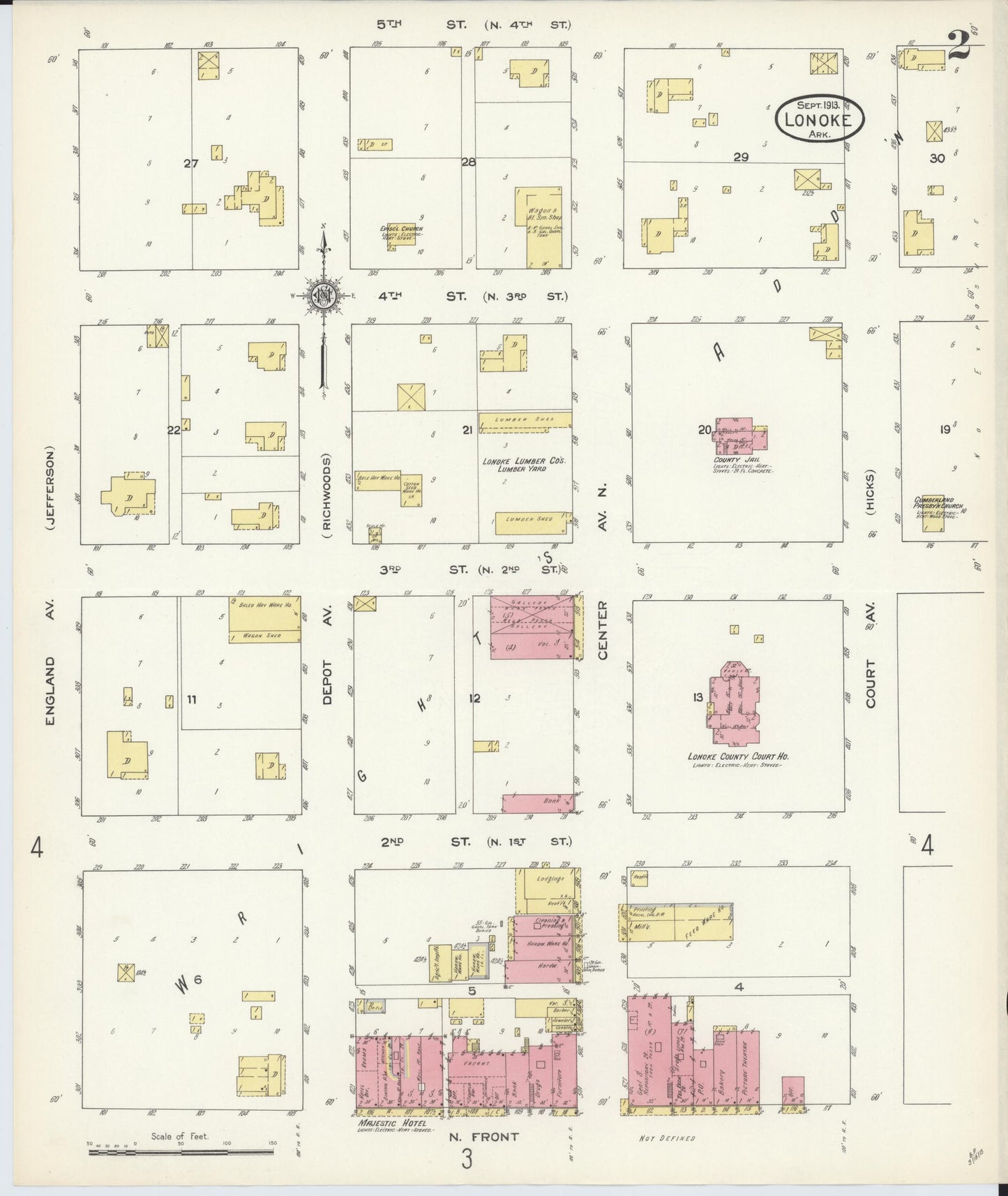 Sanborn Fire Insurance Map from Lonoke, Lonoke County, Arkansas (1913), Sheet #0002 - Complete Map Set gallery image, historic Sanborn map, vintage wall art, Arkansas Arkansas