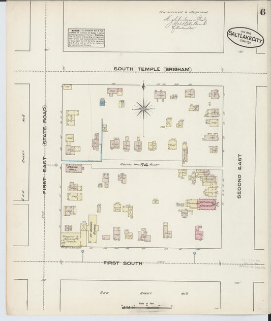 Sanborn Fire Insurance Map from Salt Lake City, Salt Lake County, Utah (1884), Sheet #0006 - Historic Sanborn Fire Insurance Map Print, vintage old map wall art, antique decor, genealogy gift, Utah Utah map