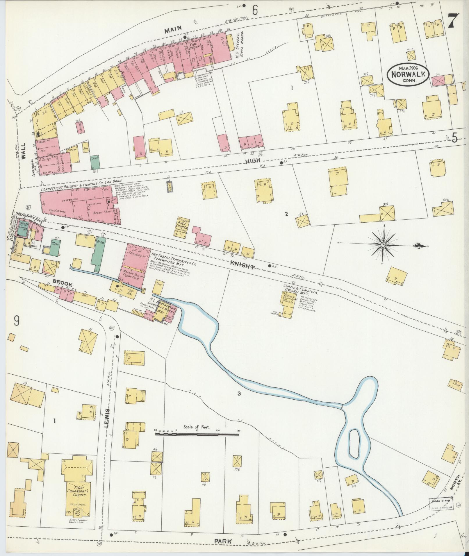 Sanborn Fire Insurance Map from Norwalk, Fairfield County, Connecticut (1906), Sheet #0007 - Complete Map Set gallery image, historic Sanborn map, vintage wall art, Connecticut Connecticut