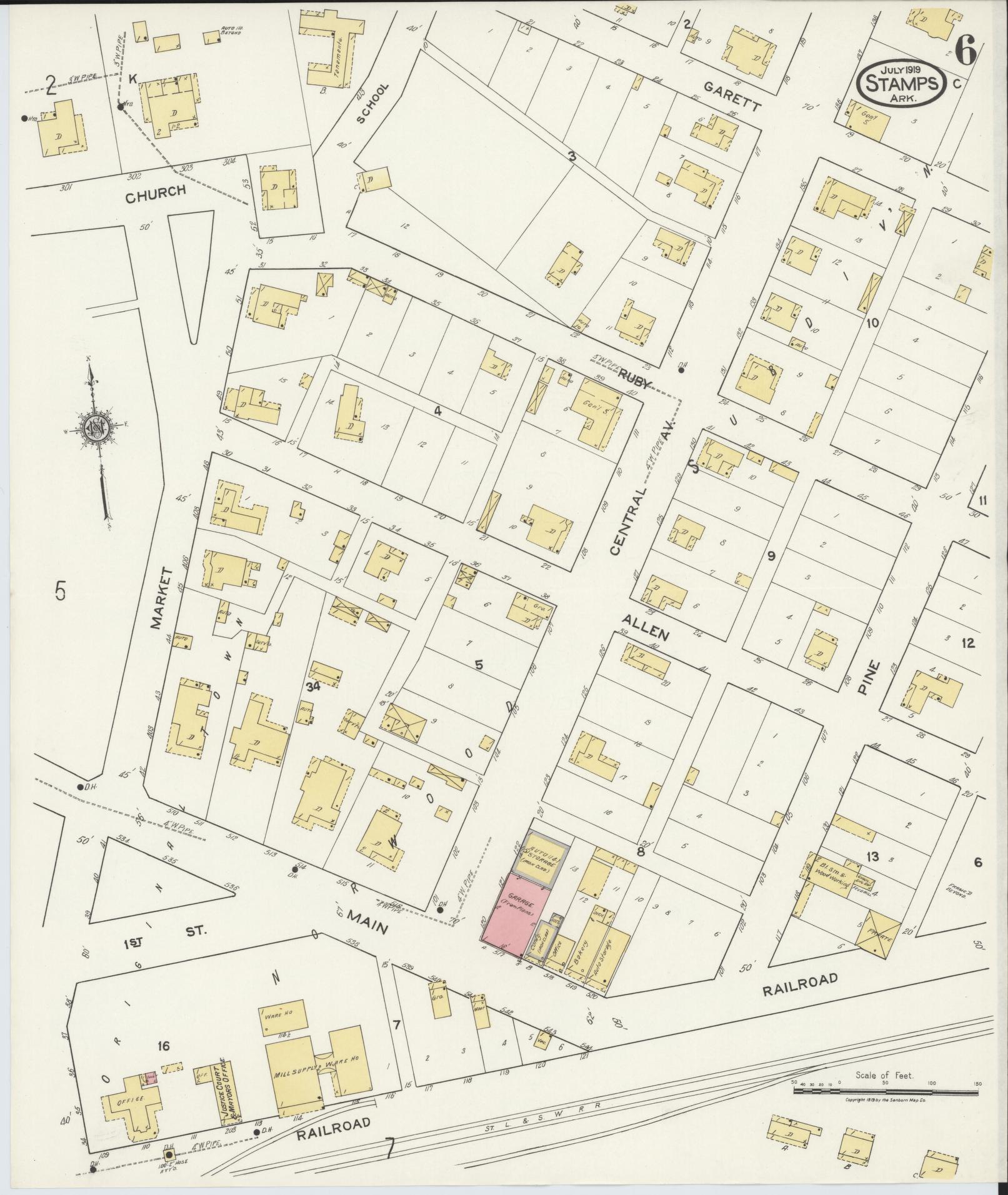 Sanborn Fire Insurance Map from Stamps, Lafayette County, Arkansas (1919), Sheet #0006 - Historic Sanborn Fire Insurance Map Print, vintage old map wall art, antique decor, genealogy gift, Arkansas Arkansas map