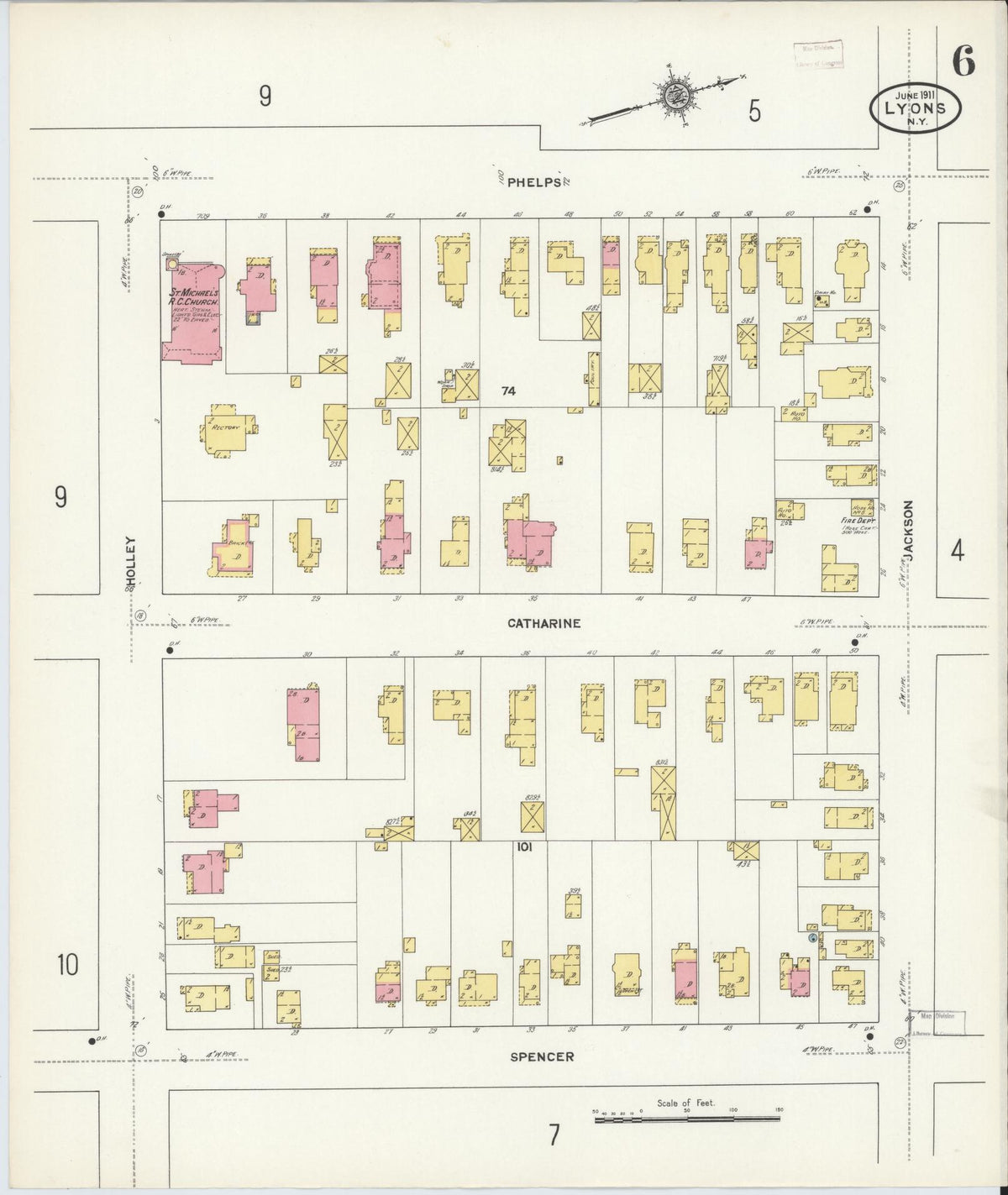 Sanborn Fire Insurance Map from Lyons, Wayne County, New York (1911), Sheet #0006 - Complete Map Set gallery image, historic Sanborn map, vintage wall art, New York New York
