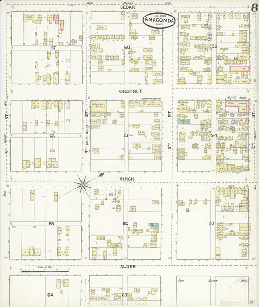 Sanborn Fire Insurance Map from Anaconda, Deer Lodge County, Montana (1890), Sheet #0008 - Historic Sanborn Fire Insurance Map Print, vintage old map wall art, antique decor, genealogy gift, Montana Montana map