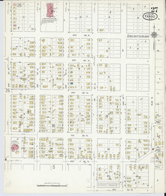 Sanborn Fire Insurance Map from Fargo, Cass County, North Dakota (1916), Sheet #0027 - Historic Sanborn Fire Insurance Map Print, vintage old map wall art, antique decor, genealogy gift, North Dakota North Dakota map