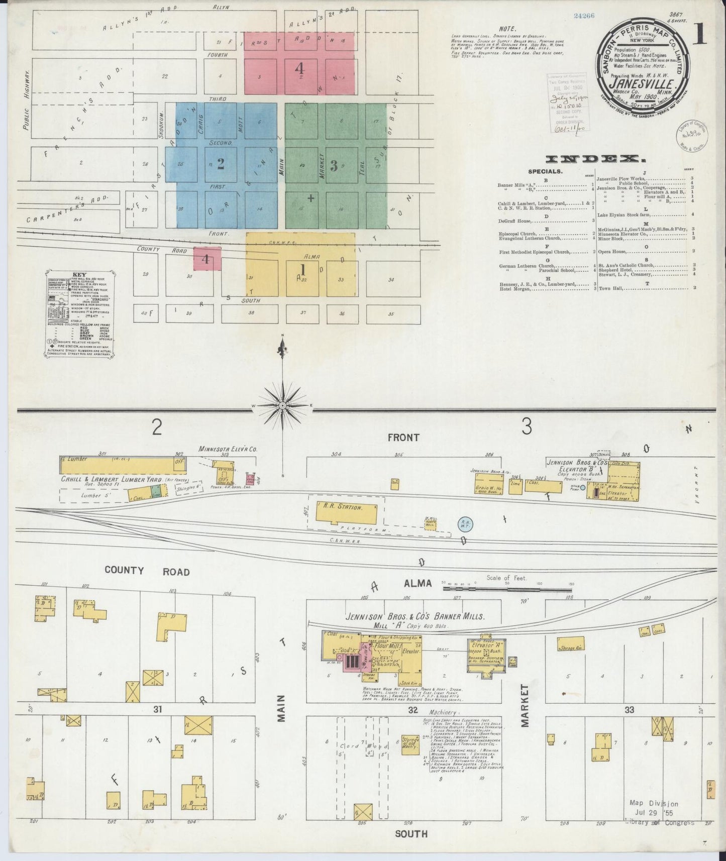 Sanborn Fire Insurance Map from Janesville, Waseca County, Minnesota (1900), Sheet #0001 - Historic Sanborn Fire Insurance Map Print, vintage old map wall art, antique decor, genealogy gift, Minnesota Minnesota map
