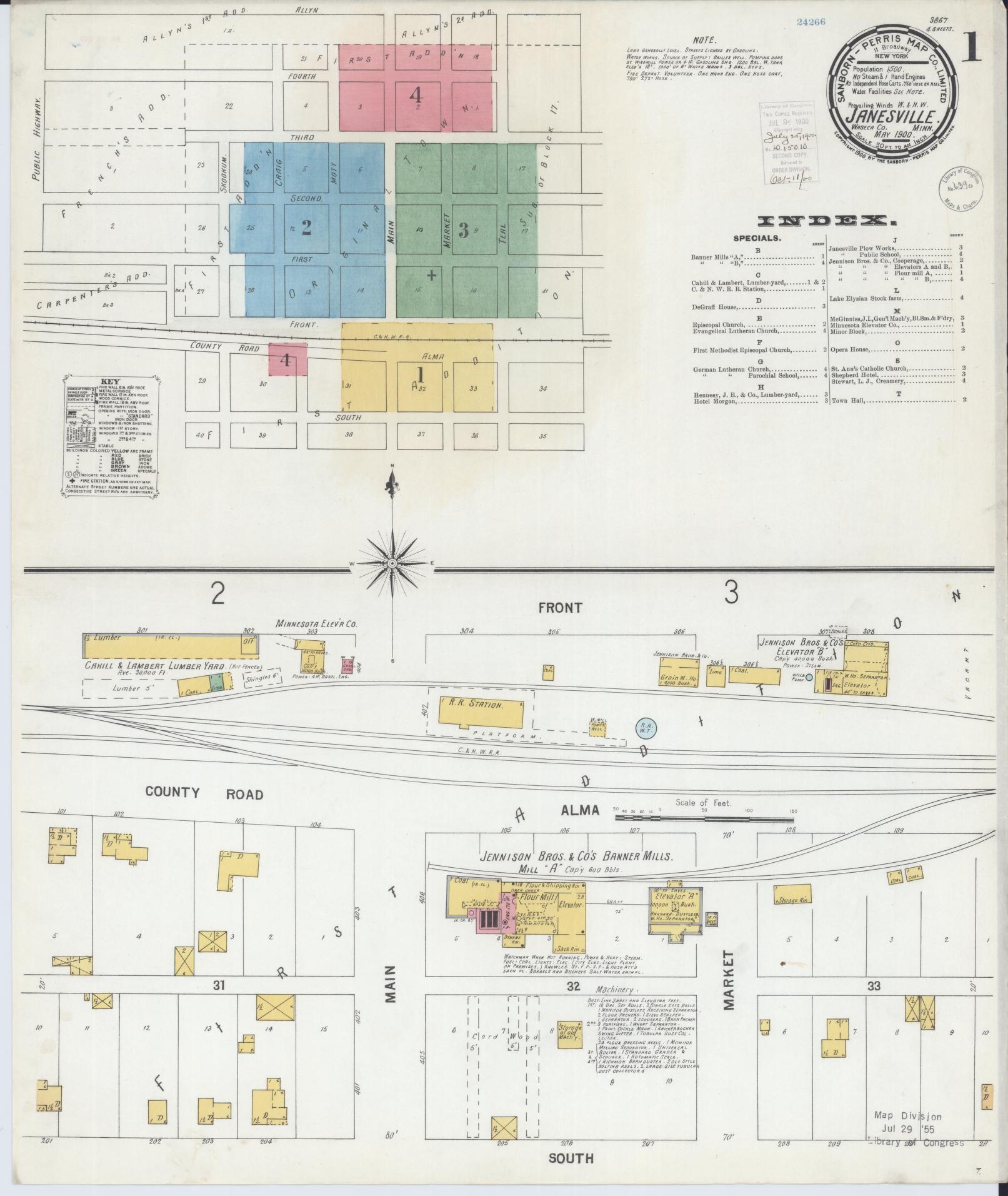 Sanborn Fire Insurance Map from Janesville, Waseca County, Minnesota (1900), Sheet #0001 - Historic Sanborn Fire Insurance Map Print, vintage old map wall art, antique decor, genealogy gift, Minnesota Minnesota map