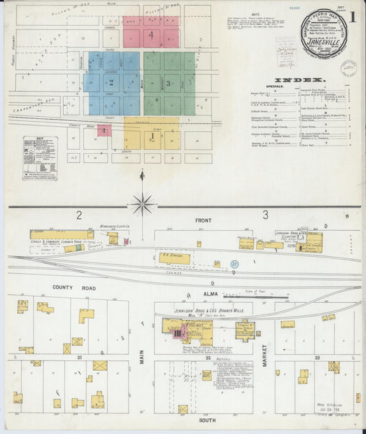 Sanborn Fire Insurance Map from Janesville, Waseca County, Minnesota (1900), Sheet #0001 - Historic Sanborn Fire Insurance Map Print, vintage old map wall art, antique decor, genealogy gift, Minnesota Minnesota map