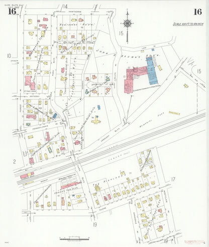 Sanborn Fire Insurance Map from Glen Ellyn, Du Page County, Illinois (1940), Sheet #0016 - Historic Sanborn Fire Insurance Map Print, vintage old map wall art, antique decor, genealogy gift, Illinois Illinois map