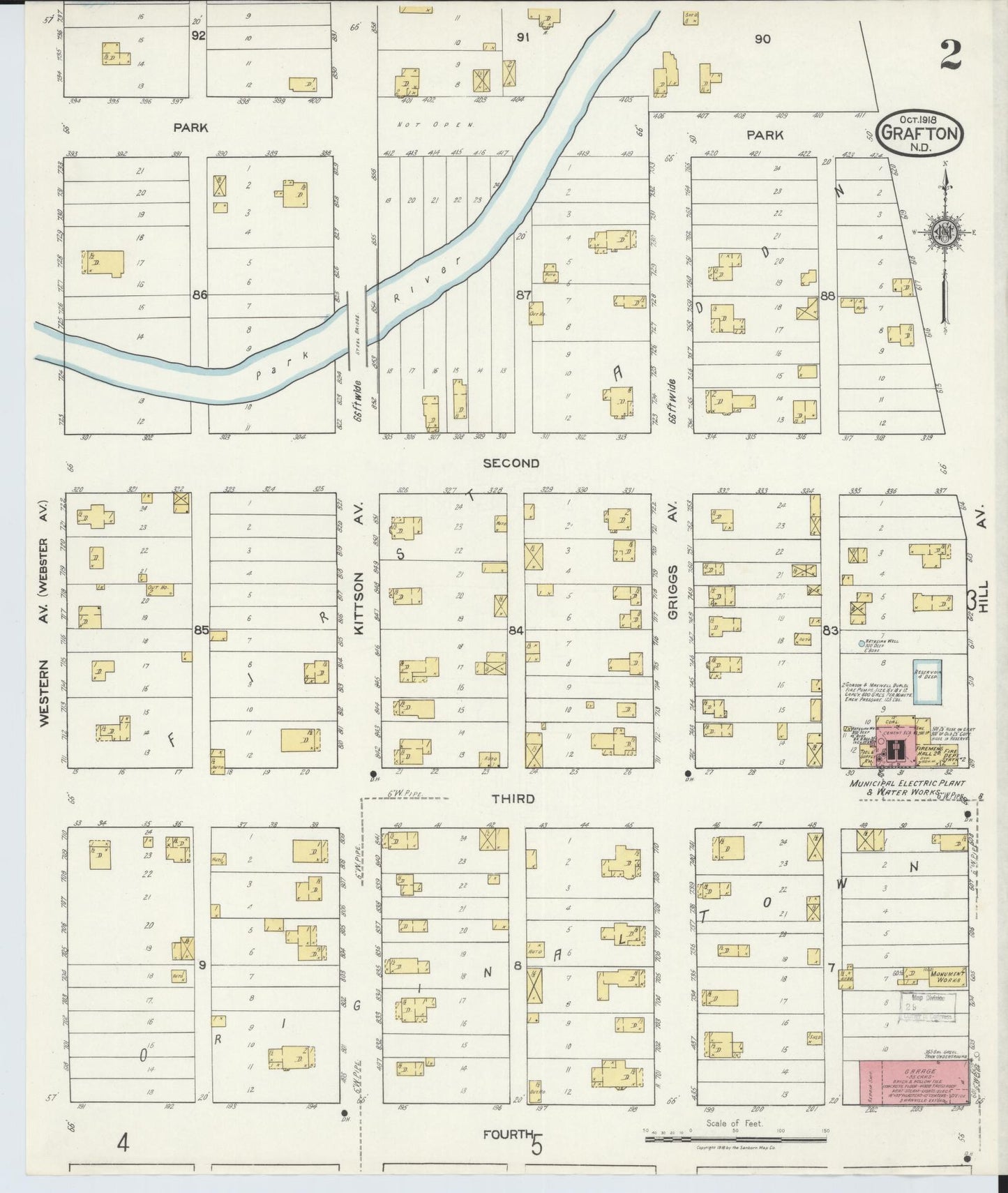Sanborn Fire Insurance Map from Grafton, Walsh County, North Dakota (1918), Sheet #0002 - Historic Sanborn Fire Insurance Map Print, vintage old map wall art, antique decor, genealogy gift, North Dakota North Dakota map
