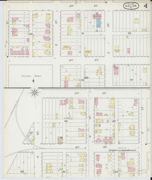 Sanborn Fire Insurance Map from Salida, Chaffee County, Colorado (1893), Sheet #0004 - Historic Sanborn Fire Insurance Map Print, vintage old map wall art, antique decor, genealogy gift, Colorado Colorado map