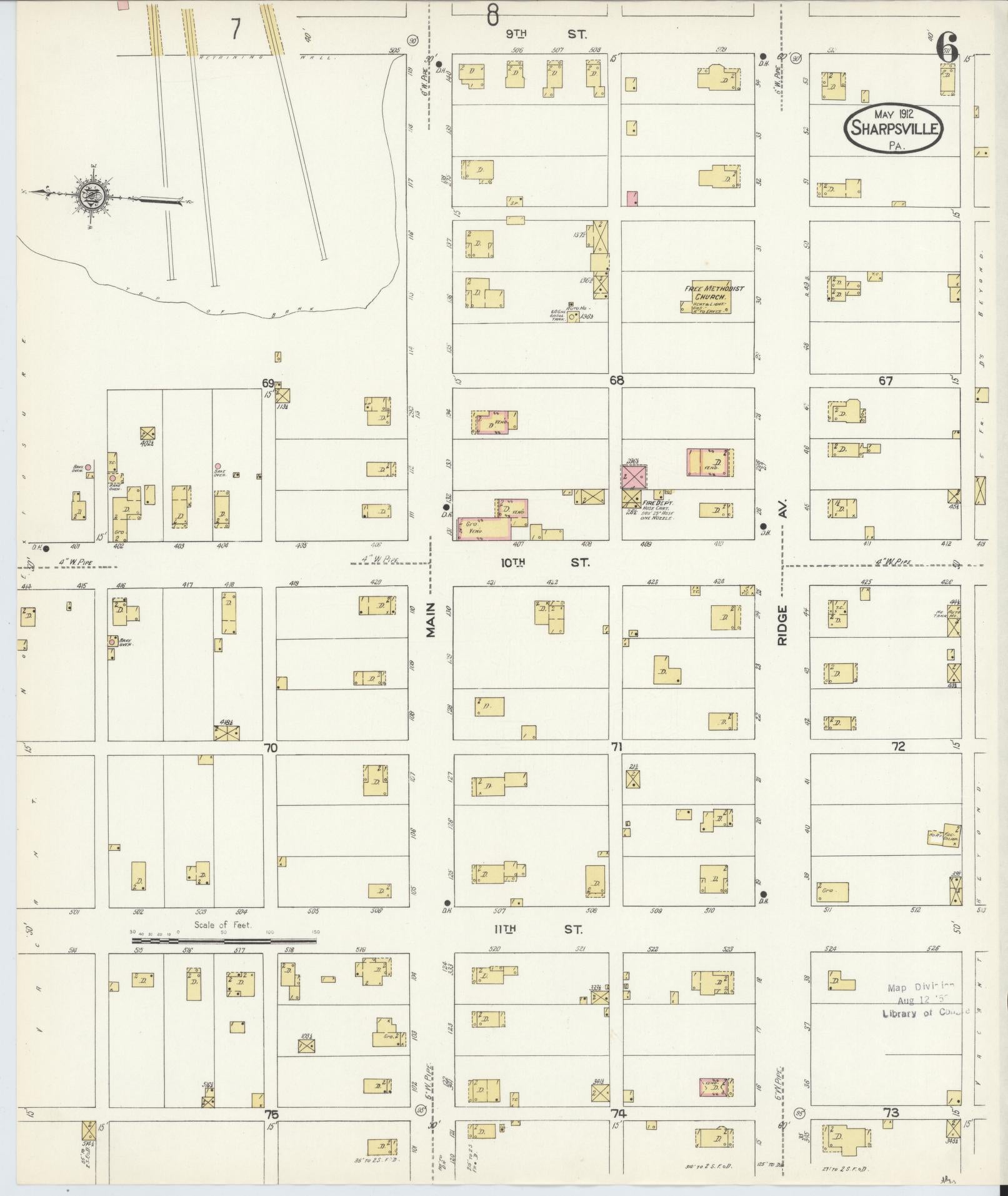 Sanborn Fire Insurance Map from Sharpsville, Mercer County, Pennsylvania (1912), Sheet #0006 - Complete Map Set gallery image, historic Sanborn map, vintage wall art, Pennsylvania Pennsylvania