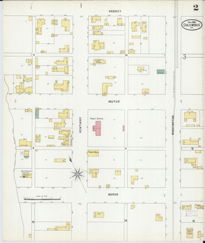 Sanborn Fire Insurance Map from Columbus, Hickman County, Kentucky (1899), Sheet #0002 - Complete Map Set gallery image, historic Sanborn map, vintage wall art, Kentucky Kentucky