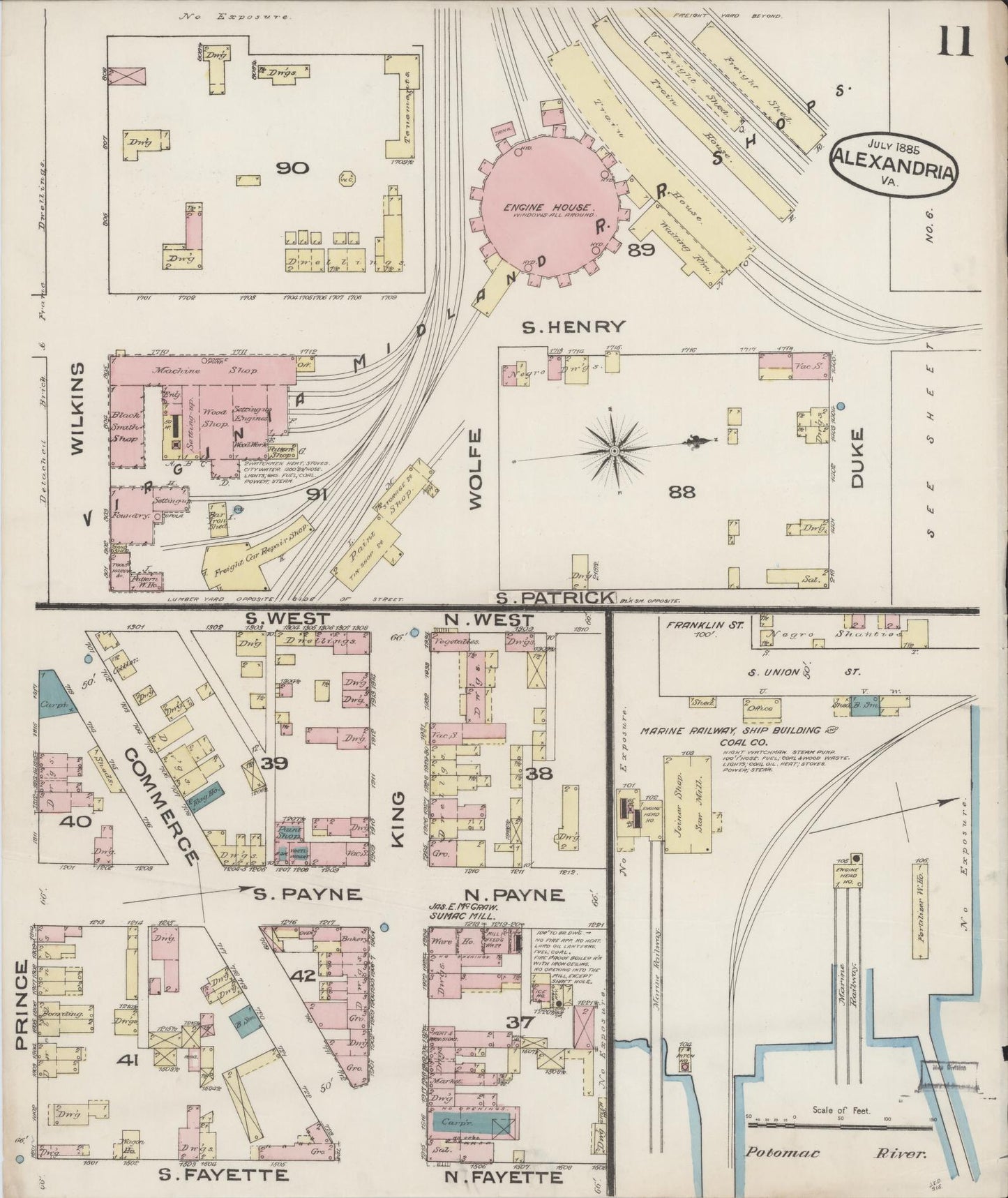 Sanborn Fire Insurance Map from Alexandria, Independent Cities, Virginia (1885), Sheet #0011 - Complete Map Set gallery image, historic Sanborn map, vintage wall art, Virginia Virginia