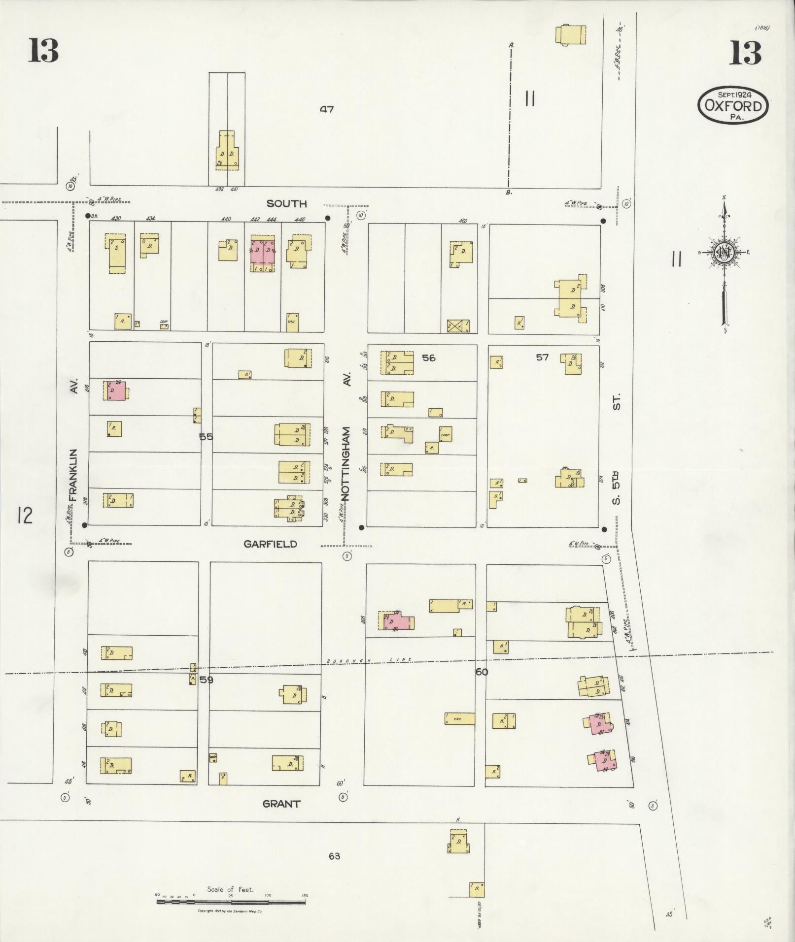 Sanborn Fire Insurance Map from Oxford, Chester County, Pennsylvania (1924), Sheet #0013 - Complete Map Set gallery image, historic Sanborn map, vintage wall art, Pennsylvania Pennsylvania