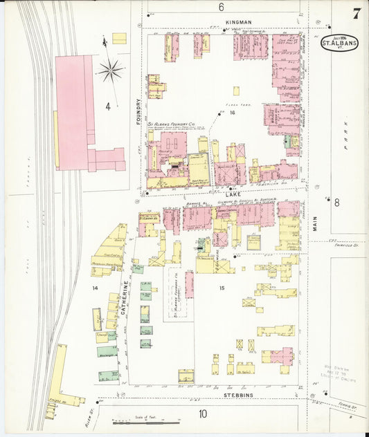 Sanborn Fire Insurance Map from Saint Albans, Franklin County, Vermont (1896), Sheet #0007 - Historic Sanborn Fire Insurance Map Print, vintage old map wall art, antique decor, genealogy gift, Vermont Vermont map