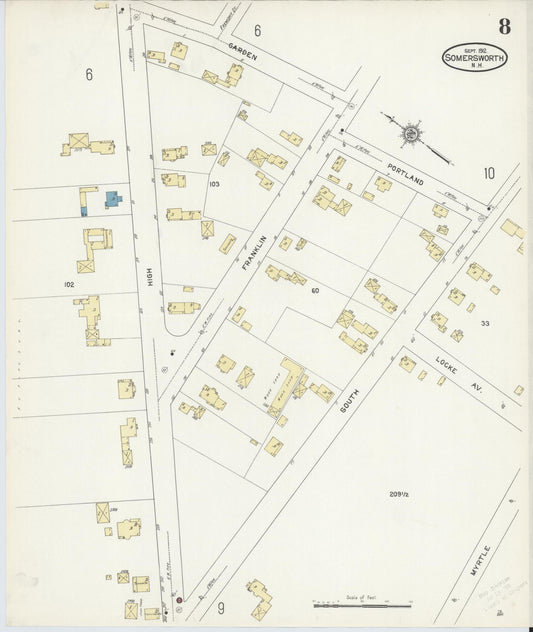 Sanborn Fire Insurance Map from Somersworth, Strafford County, New Hampshire (1912), Sheet #0008 - Historic Sanborn Fire Insurance Map Print, vintage old map wall art, antique decor, genealogy gift, Maine Maine map