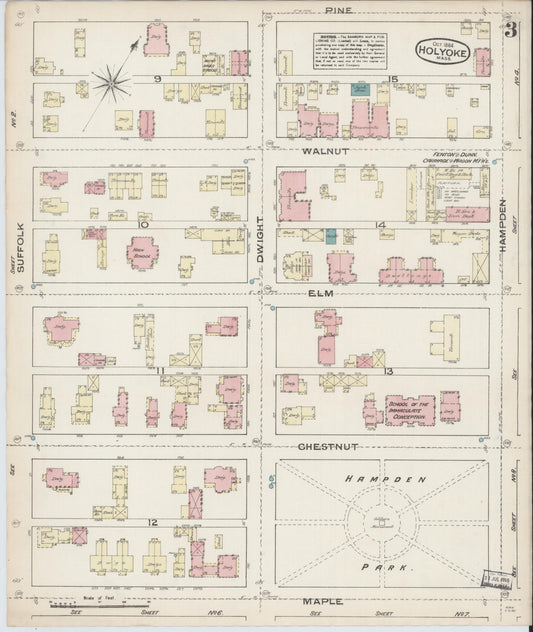 Sanborn Fire Insurance Map from Holyoke, Hampden County, Massachusetts (1884), Sheet #0003 - Historic Sanborn Fire Insurance Map Print, vintage old map wall art, antique decor, genealogy gift, Massachusetts Massachusetts map