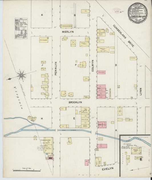 Sanborn Fire Insurance Map from Cumberland Gap, Claiborne County, Tennessee (1891), Sheet #0001 - Historic Sanborn Fire Insurance Map Print, vintage old map wall art, antique decor, genealogy gift, Tennessee Tennessee map