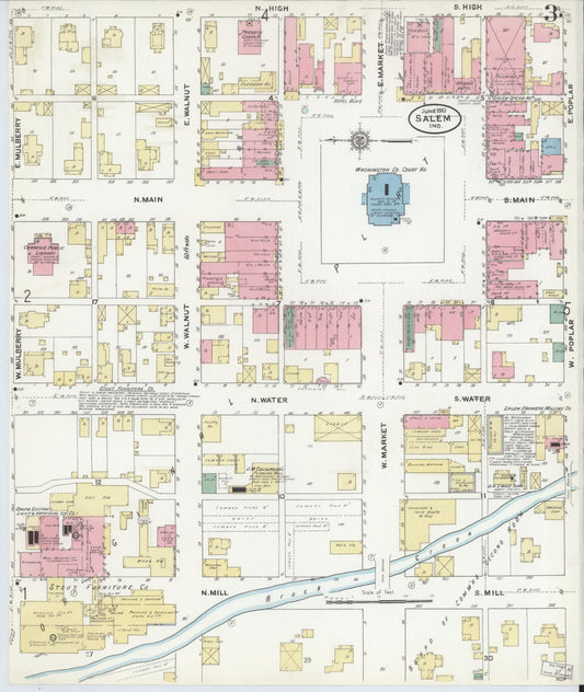 Sanborn Fire Insurance Map from Salem, Washington County, Indiana (1910), Sheet #0003 - Historic Sanborn Fire Insurance Map Print, vintage old map wall art, antique decor, genealogy gift, Indiana Indiana map