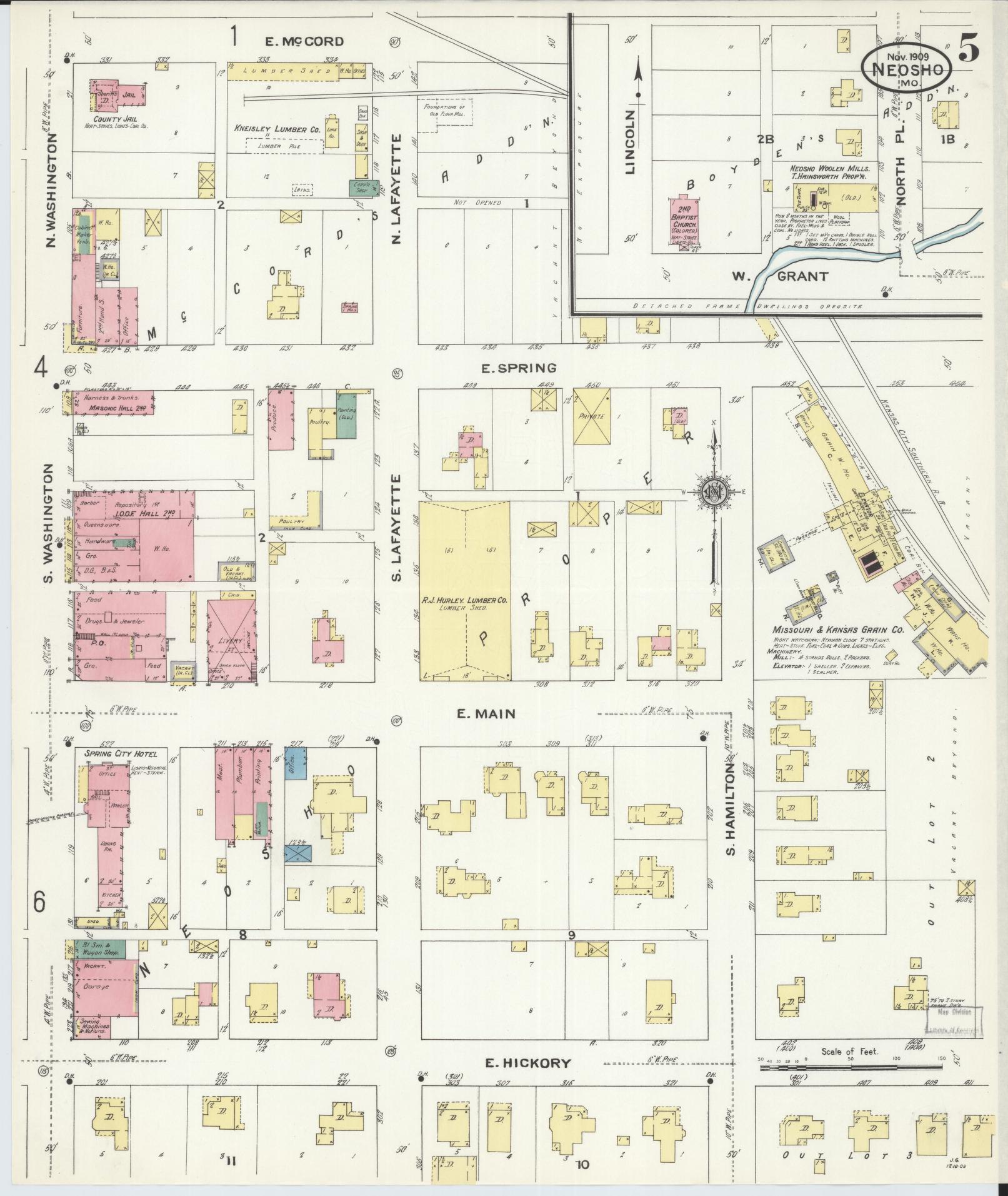 Sanborn Fire Insurance Map from Neosho, Newton County, Missouri (1909), Sheet #0005 - Historic Sanborn Fire Insurance Map Print, vintage old map wall art, antique decor, genealogy gift, Missouri Missouri map