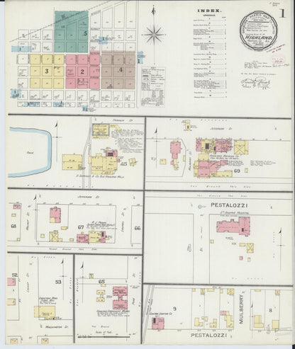 Sanborn Fire Insurance Map from Highland, Madison County, Illinois (1894), Sheet #0001 - Historic Sanborn Fire Insurance Map Print, vintage old map wall art, antique decor, genealogy gift, Illinois Illinois map