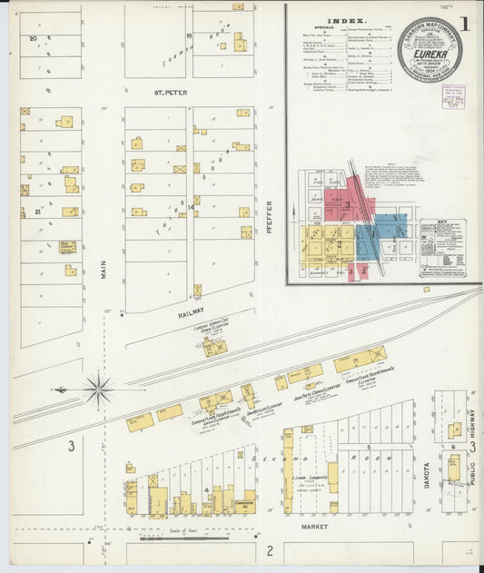 Sanborn Fire Insurance Map from Eureka, McPherson County, South Dakota (1904), Sheet #0001 - Historic Sanborn Fire Insurance Map Print, vintage old map wall art, antique decor, genealogy gift, South Dakota South Dakota map