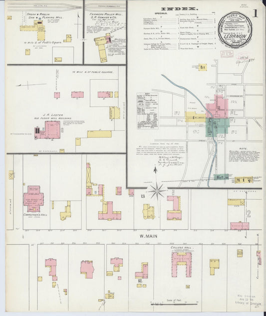 Sanborn Fire Insurance Map from Lebanon, Wilson County, Tennessee (1893), Sheet #0001 - Historic Sanborn Fire Insurance Map Print, vintage old map wall art, antique decor, genealogy gift, Tennessee Tennessee map