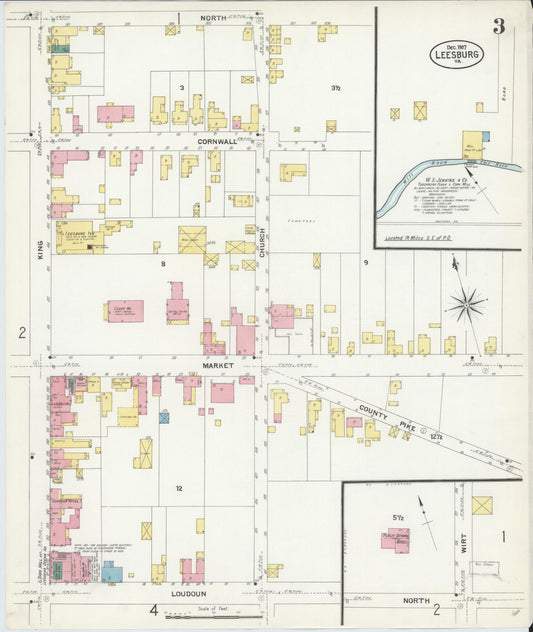 Sanborn Fire Insurance Map from Leesburg, Loudoun County, Virginia (1907), Sheet #0003 - Historic Sanborn Fire Insurance Map Print, vintage old map wall art, antique decor, genealogy gift, Virginia Virginia map