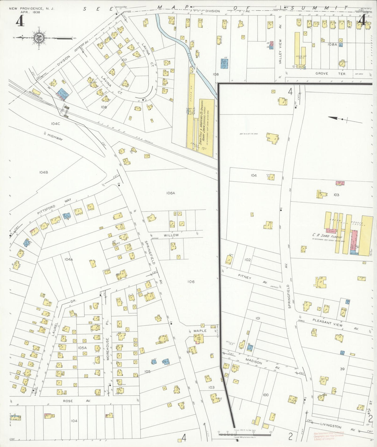 Sanborn Fire Insurance Map from New Providence, Union County, New Jersey (1938), Sheet #0004 - Complete Map Set gallery image, historic Sanborn map, vintage wall art, New Jersey New Jersey