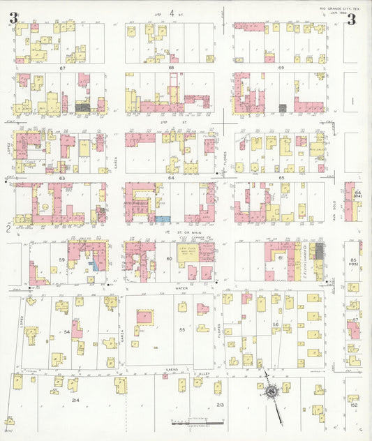 Sanborn Fire Insurance Map from Rio Grande City, Starr County, Texas (1940), Sheet #0003 - Historic Sanborn Fire Insurance Map Print, vintage old map wall art, antique decor, genealogy gift, Texas Texas map