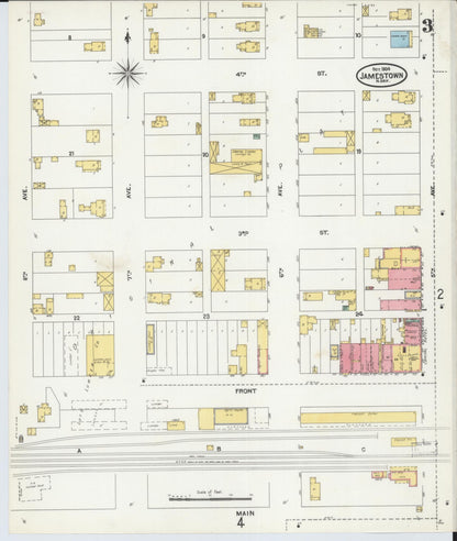 Sanborn Fire Insurance Map from Jamestown, Stutsman County, North Dakota (1904), Sheet #0003 - Complete Map Set gallery image, historic Sanborn map, vintage wall art, North Dakota North Dakota