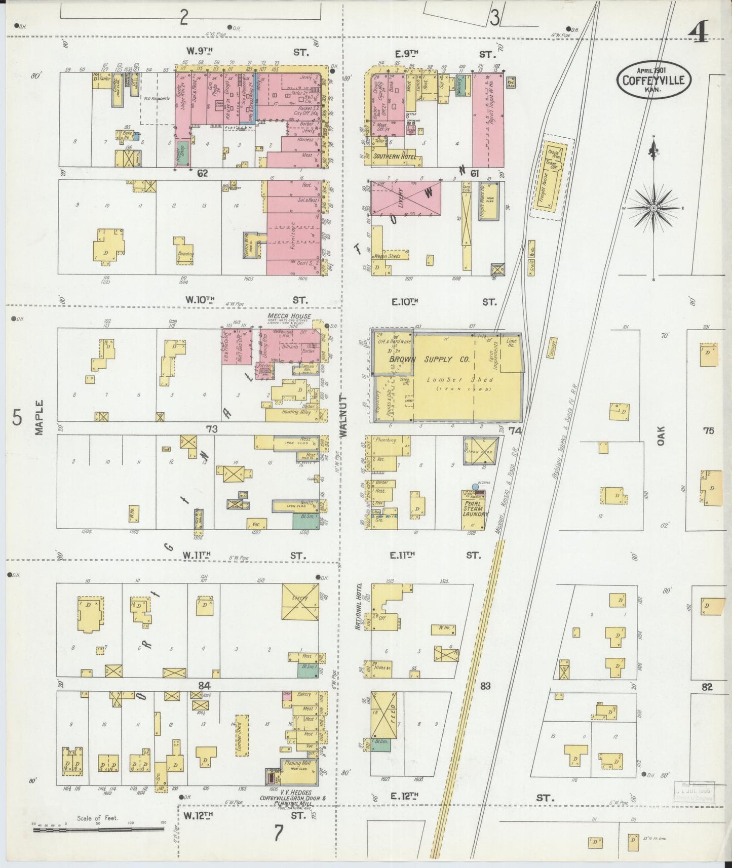 Sanborn Fire Insurance Map from Coffeyville, Montgomery County, Kansas (1901), Sheet #0004 - Complete Map Set gallery image, historic Sanborn map, vintage wall art, Kansas Kansas