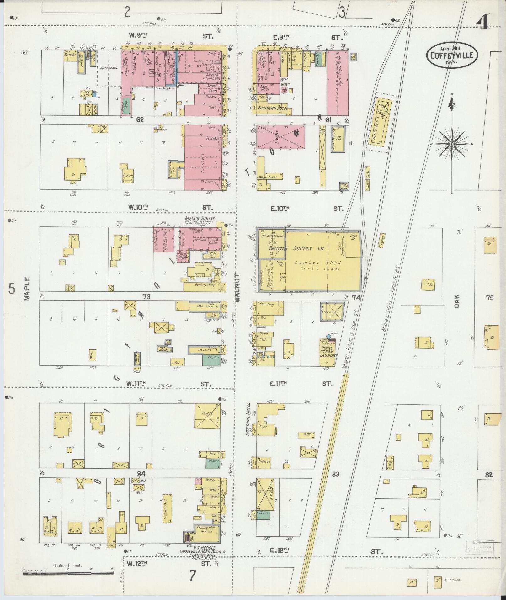 Sanborn Fire Insurance Map from Coffeyville, Montgomery County, Kansas (1901), Sheet #0004 - Complete Map Set gallery image, historic Sanborn map, vintage wall art, Kansas Kansas