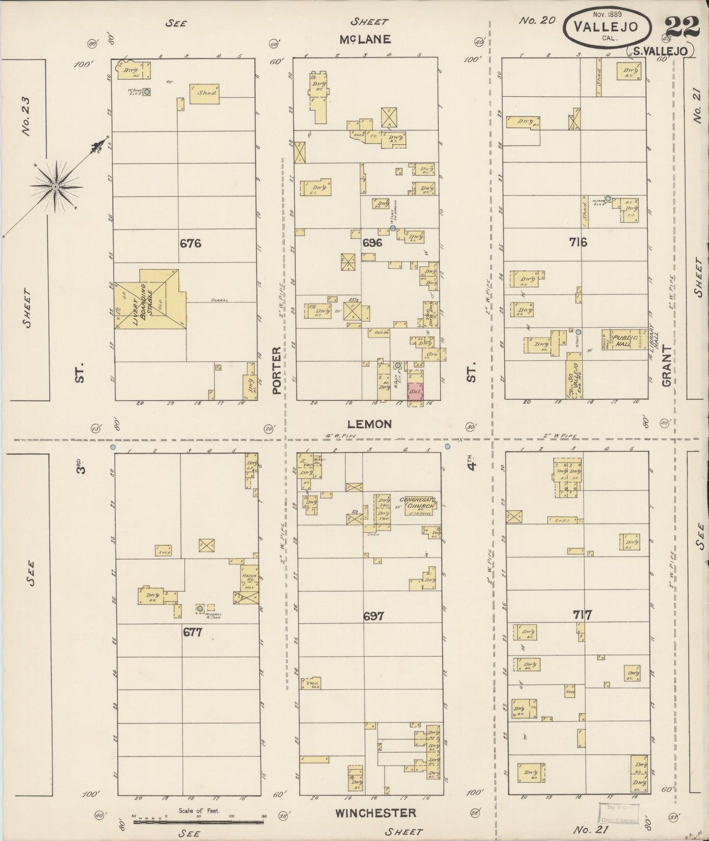 Sanborn Fire Insurance Map from Vallejo, Solano County, California (1889), Sheet #0022 - Complete Map Set gallery image, historic Sanborn map, vintage wall art, California California