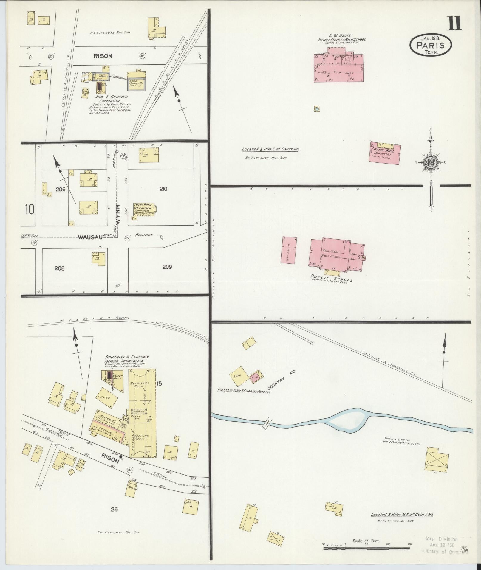 Sanborn Fire Insurance Map from Paris, Henry County, Tennessee (1913), Sheet #0011 - Historic Sanborn Fire Insurance Map Print, vintage old map wall art, antique decor, genealogy gift, Tennessee Tennessee map