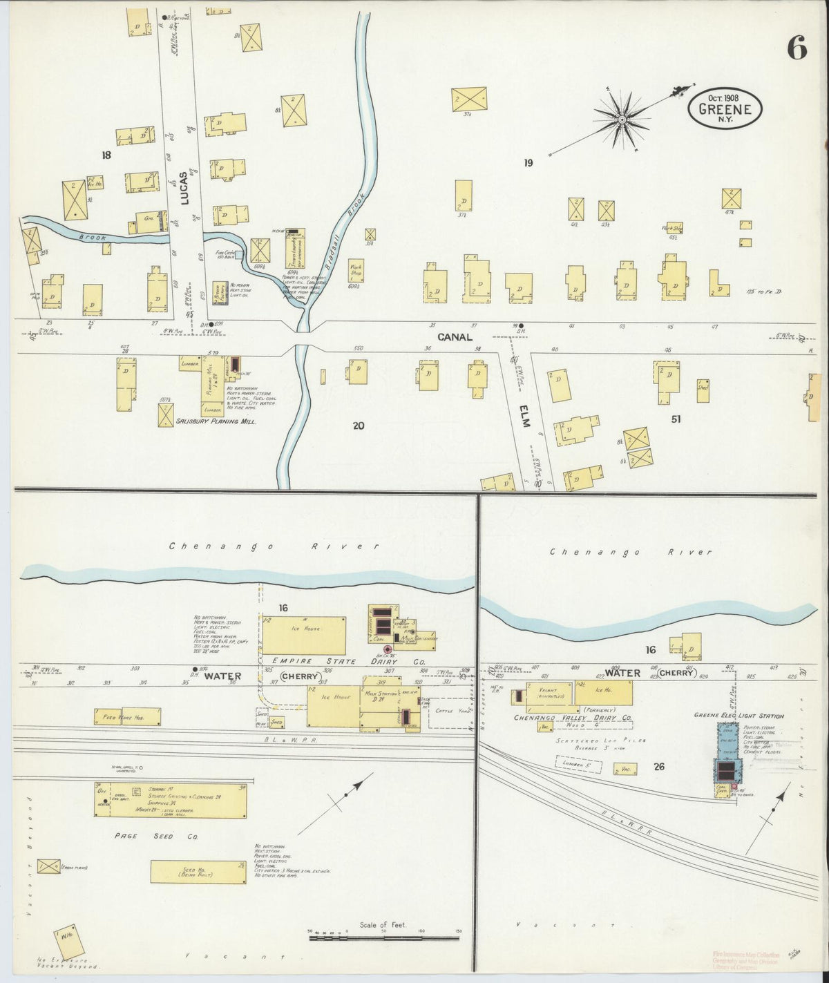Sanborn Fire Insurance Map from Greene, Chenango County, New York (1908), Sheet #0006 - Complete Map Set gallery image, historic Sanborn map, vintage wall art, New York New York