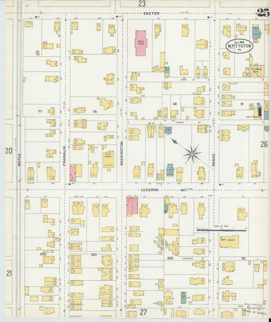 Sanborn Fire Insurance Map from Pittston, Luzerne County, Pennsylvania (1903), Sheet #0025 - Historic Sanborn Fire Insurance Map Print, vintage old map wall art, antique decor, genealogy gift, Pennsylvania Pennsylvania map