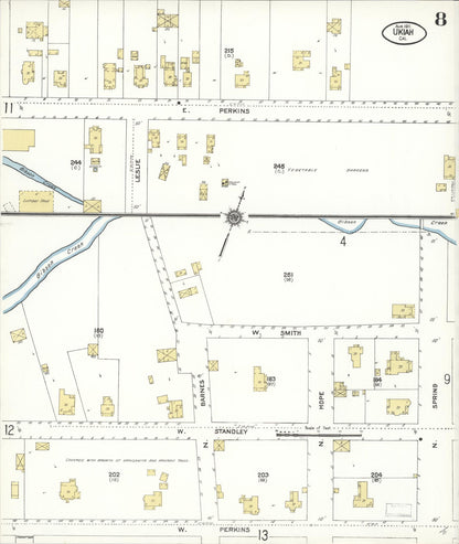 Sanborn Fire Insurance Map from Ukiah, Mendocino County, California (1911), Sheet #0008 - Complete Map Set gallery image, historic Sanborn map, vintage wall art, California California