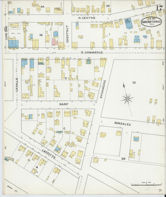 Sanborn Fire Insurance Map from San Antonio, Bexar County, Texas (1892), Sheet #0017 - Historic Sanborn Fire Insurance Map Print, vintage old map wall art, antique decor, genealogy gift, Texas Texas map