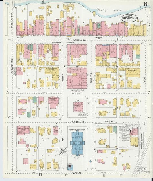 Sanborn Fire Insurance Map from Wapakoneta, Auglaize County, Ohio (1904), Sheet #0006 - Historic Sanborn Fire Insurance Map Print, vintage old map wall art, antique decor, genealogy gift, Ohio Ohio map