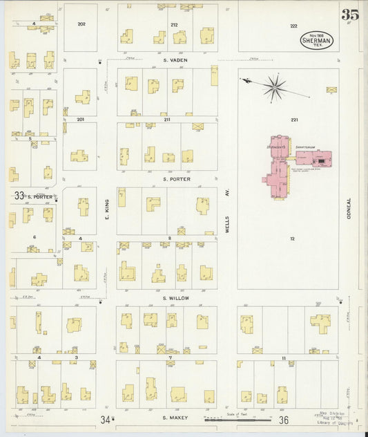 Sanborn Fire Insurance Map from Sherman, Grayson County, Texas (1908), Sheet #0035 - Historic Sanborn Fire Insurance Map Print, vintage old map wall art, antique decor, genealogy gift, Texas Texas map