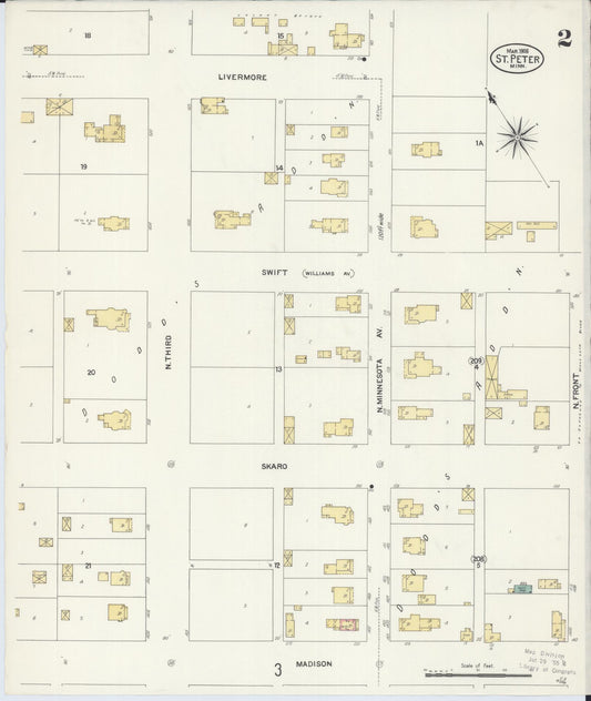Sanborn Fire Insurance Map from Saint Peter, Nicollet County, Minnesota (1908), Sheet #0002 - Historic Sanborn Fire Insurance Map Print, vintage old map wall art, antique decor, genealogy gift, Minnesota Minnesota map