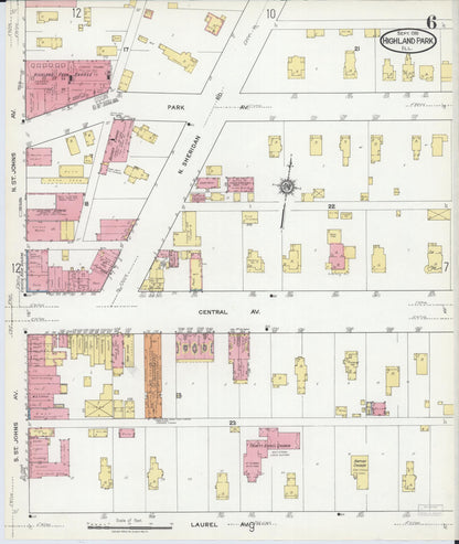 Sanborn Fire Insurance Map from Highland Park, Lake County, Illinois (1918), Sheet #0006 - Historic Sanborn Fire Insurance Map Print, vintage old map wall art, antique decor, genealogy gift, Illinois Illinois map