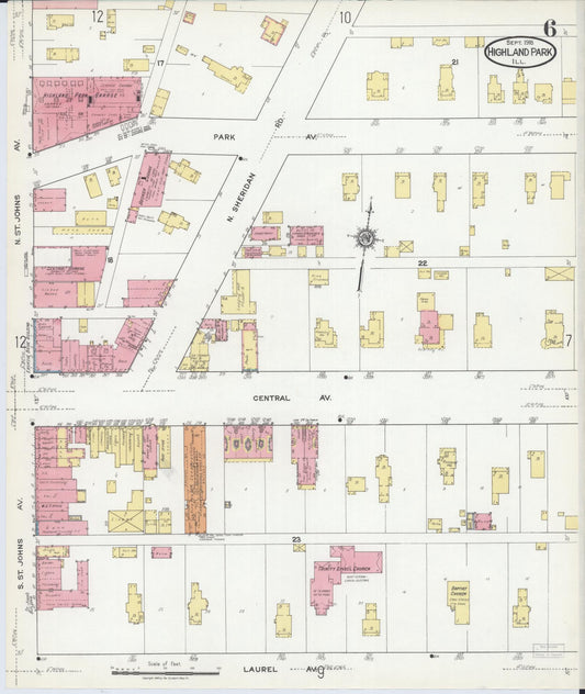 Sanborn Fire Insurance Map from Highland Park, Lake County, Illinois (1918), Sheet #0006 - Historic Sanborn Fire Insurance Map Print, vintage old map wall art, antique decor, genealogy gift, Illinois Illinois map