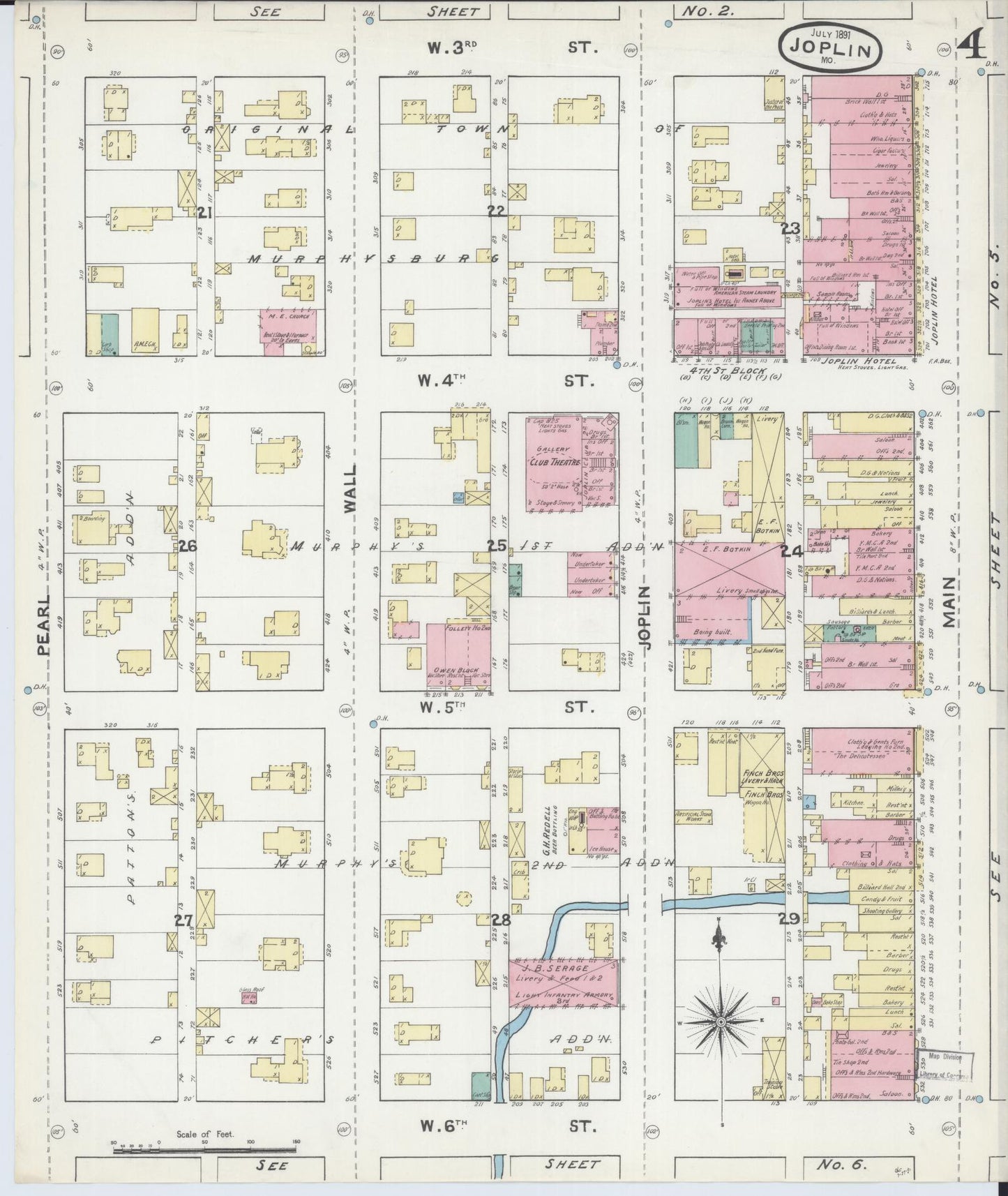 Sanborn Fire Insurance Map from Joplin, Jasper County, Missouri (1891), Sheet #0004 - Complete Map Set gallery image, historic Sanborn map, vintage wall art, Missouri Missouri